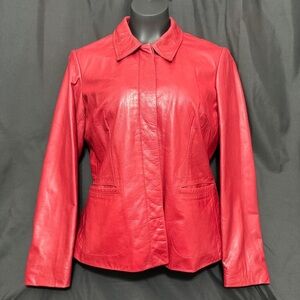 Nine West Red Leather Jacket, size 6, button front, super soft